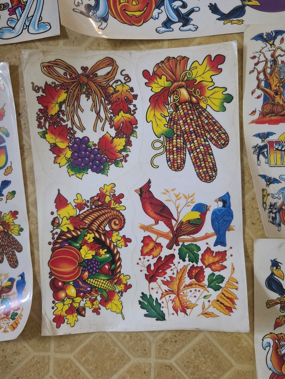 Vintage Halloween Thanksgiving Window Clings Ghost Witch Cat Pumpkin Lot Of 6 - Picture 5 of 12